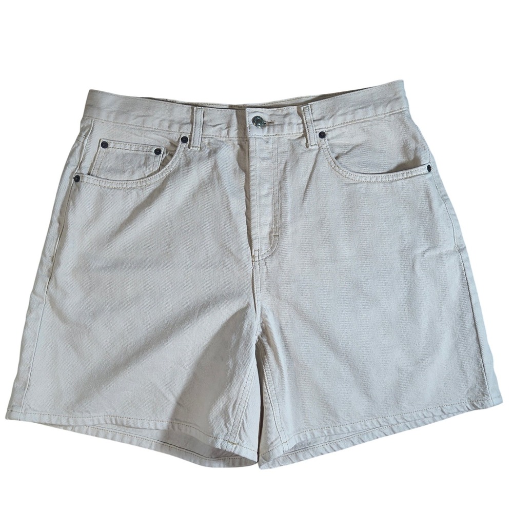 Topshop Editor Denim Shorts Womens US12 Beige High‎ Waist Casual